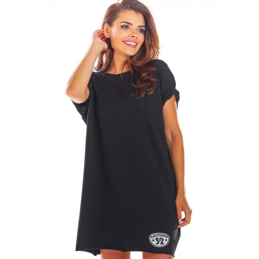 Női fekete lenge ruha, rövid ujjal