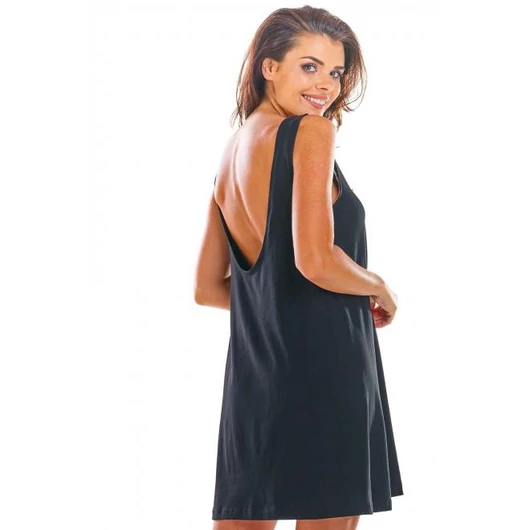 Fekete színű női nyári ruha hátul mély kivágással