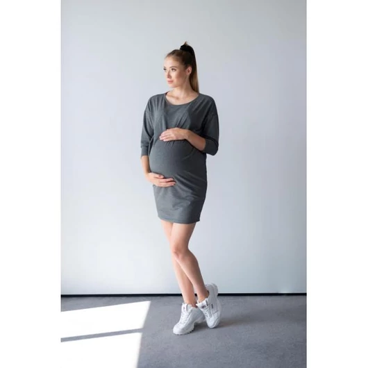 Sötétszürke kismama és szoptatós pulóver ruha