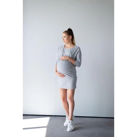 Szürke kismama és szoptatós pulóver ruha