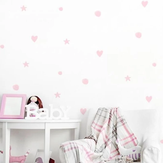 Pasztell árnyalatú, matrica készlet, csillagokkal, golyókkal és szívekkel