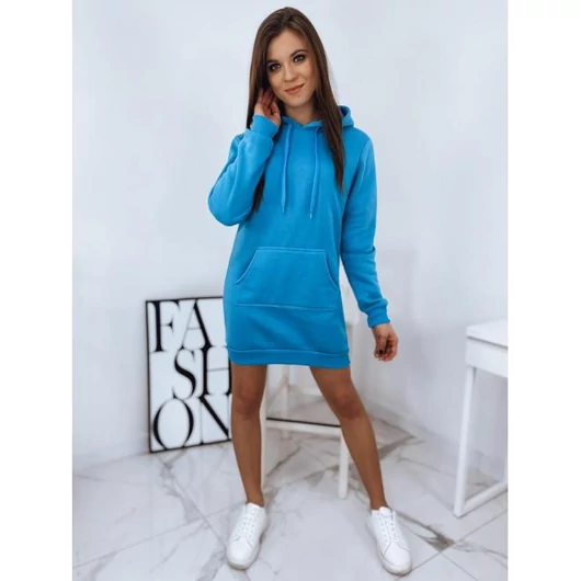 Világoskék kapucnis pulóver ruha hölgyeknek