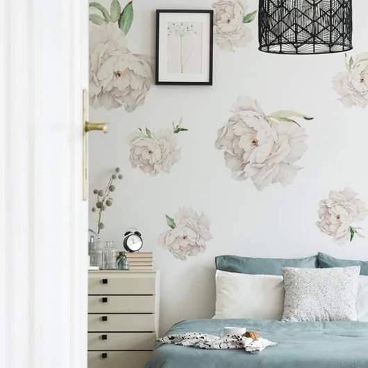 Virágos matrica készlet, fehér pünkösdi rózsa motívummal