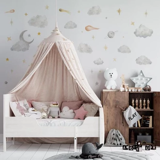 Csillagok, üstökösök és felhők motívumával ellátott, űr matricák készlete