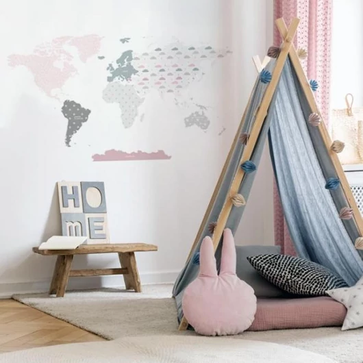 Rózsaszín árnyalatú falmatrica - világtérkép