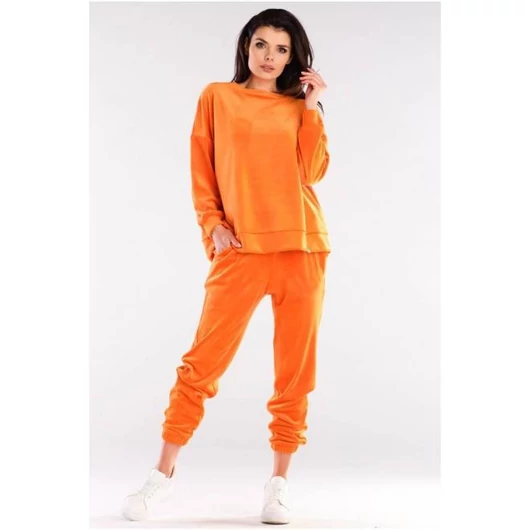 Női, narancssárga velúr melegítőnadrág, mandzsettával