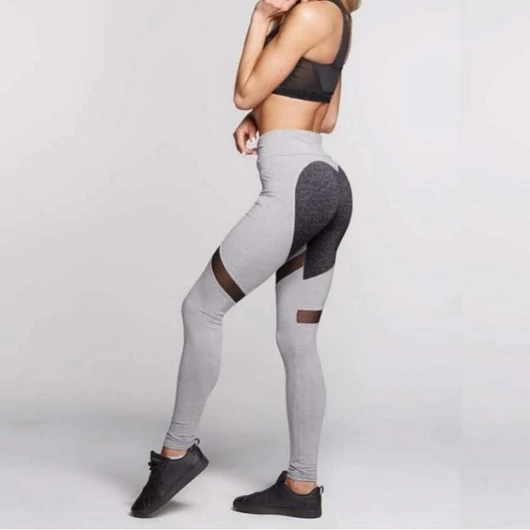 Szürke sport leggings hálós betétekkel hölgyeknek