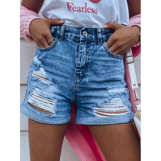 Női farmer rövidnadrág, világoskék színben, magas derékkal