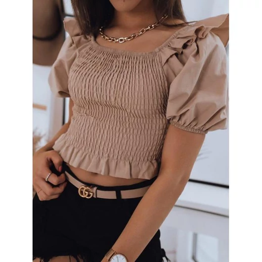 Bézs színű, rövid fodros blúz, hölgyeknek
