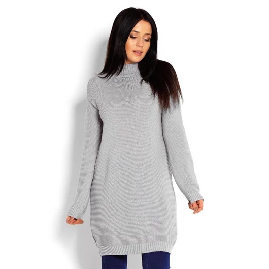 Női hosszú tunika állógallérral, szürke színben