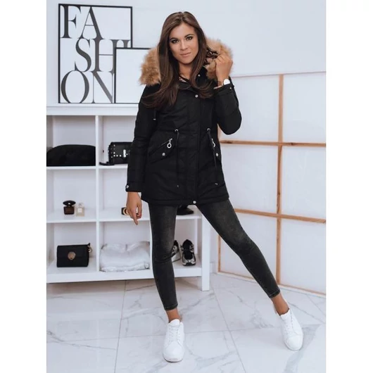 Fekete, kétoldalú kapucnis női kabát