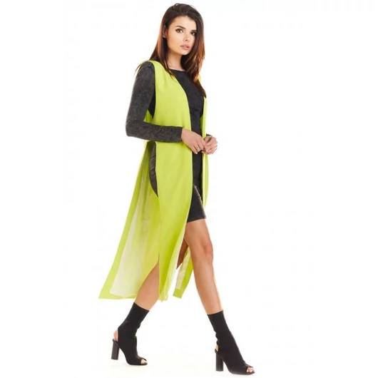 Lime színű maxi mellény, rögzítés nélkül hölgyeknek