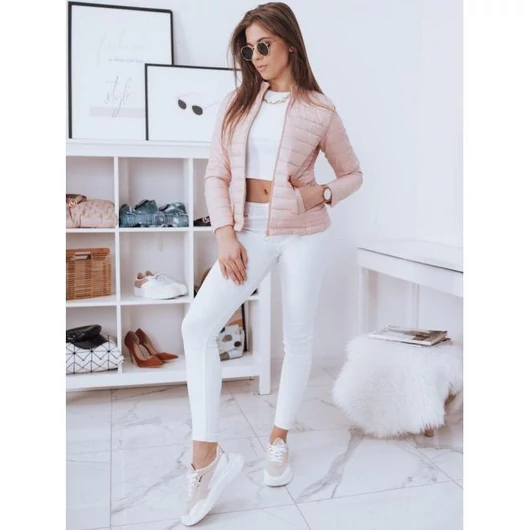 Rózsaszín steppelt női kabát kapucni nélkül