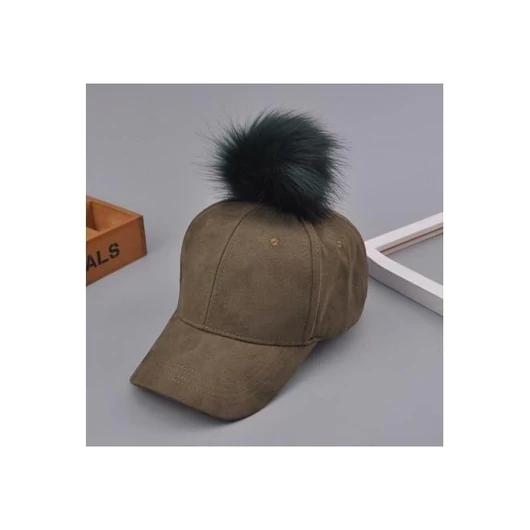 Női bársony sült sapka pomponnal, zöld színben