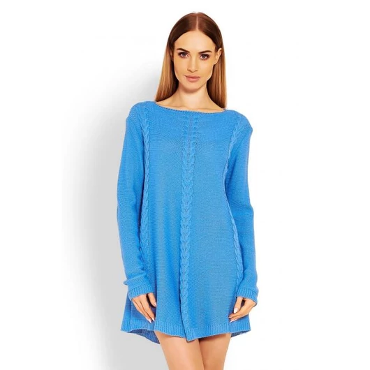 Kék színű női tunika fonat mintával