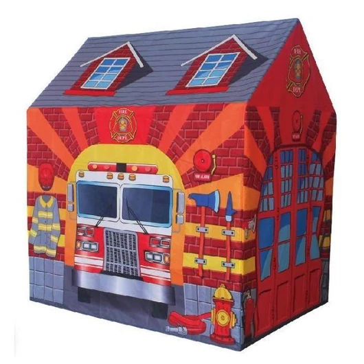 Piros sátor, tűzoltószertár motívummal