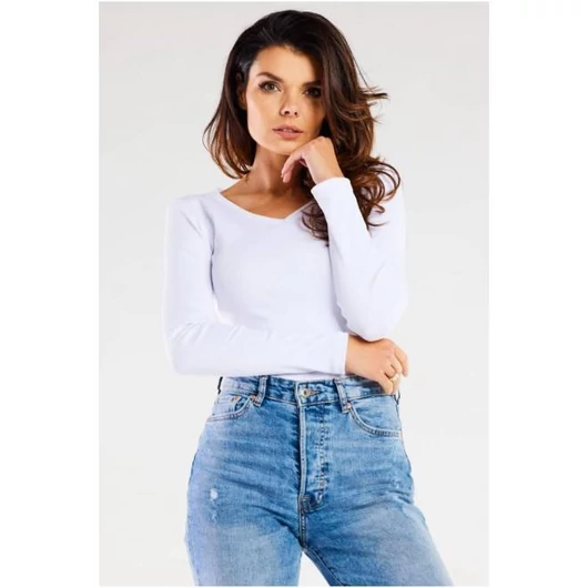 Fehér női bordás póló, hosszú ujjal