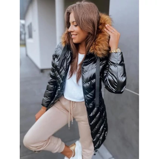 Fekete színű, steppelt női kabát