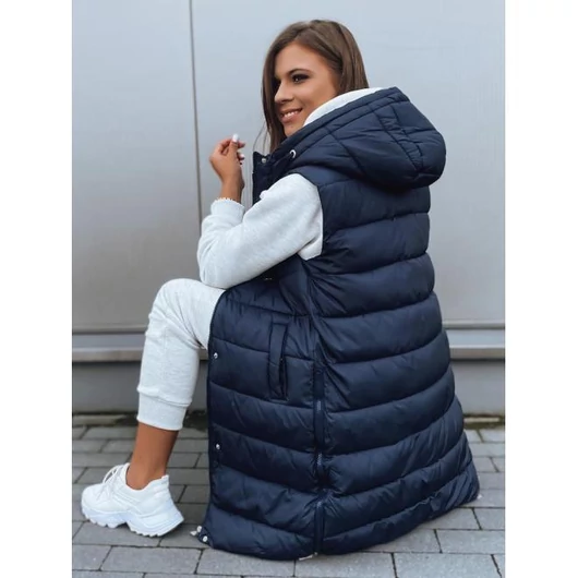 Sötétkék hosszú női mellények varrással