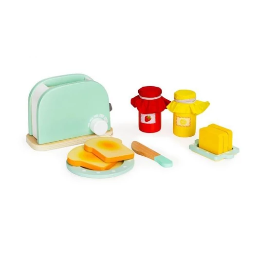 Fából készült kenyérpirító, tartozékokkal