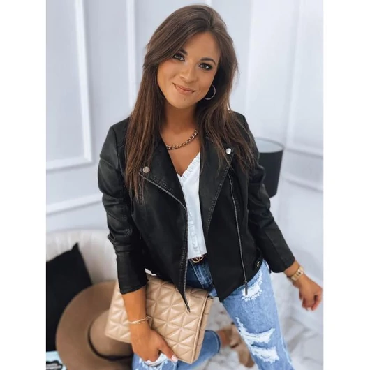 Női bőrkabát fekete színben