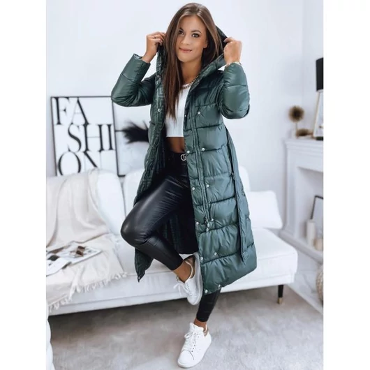 Sötétzöld hosszú kabát övvel