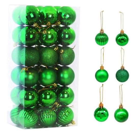 Zöld színű, karácsonyi golyó készlet - 36 db