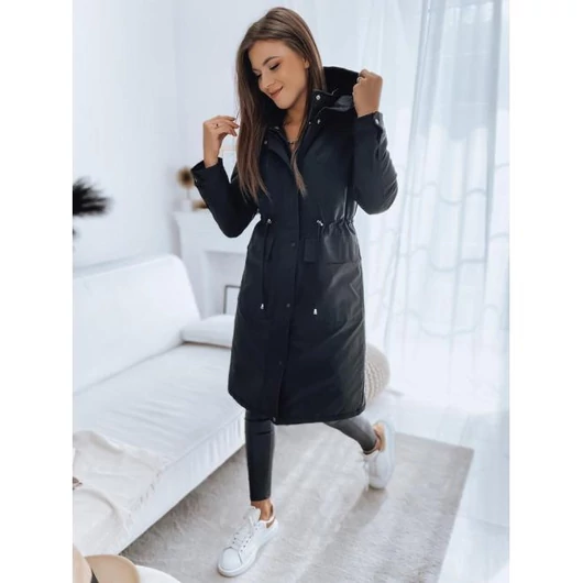 Fekete hosszú női téli kabát