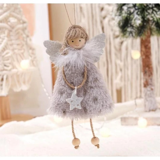 Szürke karácsonyi angyalka, zsinórral