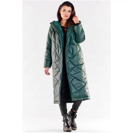 Zöld, hosszú steppelt kabát, hölgyeknek