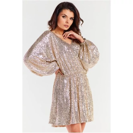 Bézs színű, flitteres női ruha
