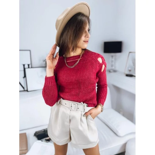 Rózsaszín, női pulóver, kivágásokkal