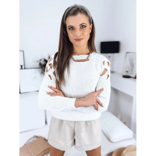 Fehér, női pulóver, kivágásokkal