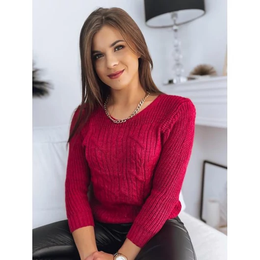 Női rózsaszín pulóver, dekoratív fonással
