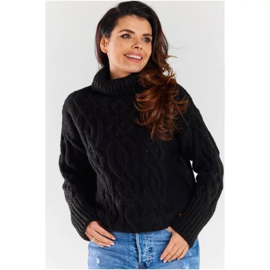 Fekete, garbós pulóver, hölgyeknek