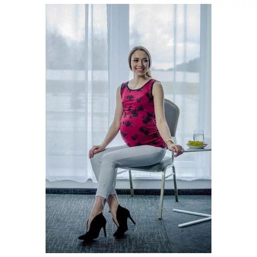 Piros, virágmintás női kismama és szoptató felső