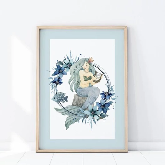 Dekoratív fali poszter, mesebeli sellővel