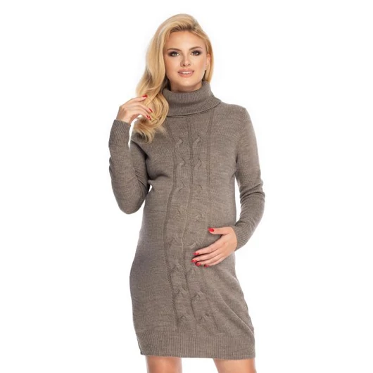 Hosszú, garbós pulóverruha, cappuccino színben