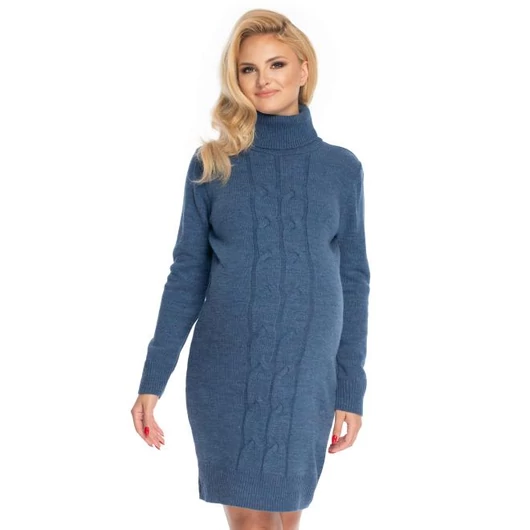 Hosszú, garbós pulóverruha, kék színben