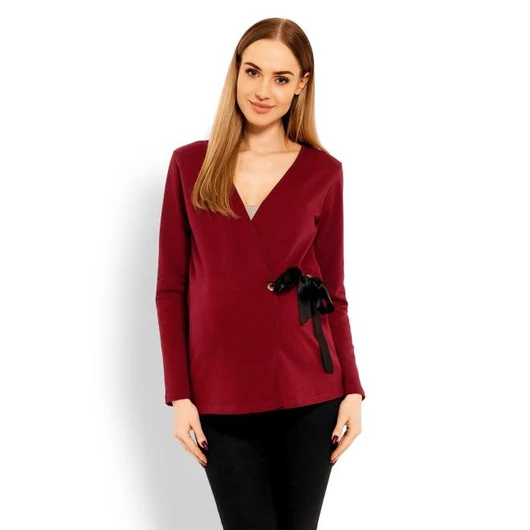 Bordó színű, fűzős blúz, fekete masnival, kismamáknak