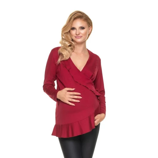 Kismama/szoptatós blúz, piros színben, fodrokkal