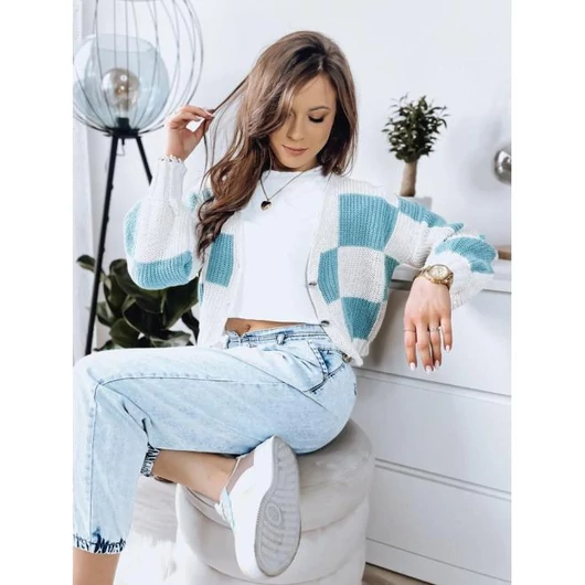 Női, kék-fehér színű, mintás pulóver