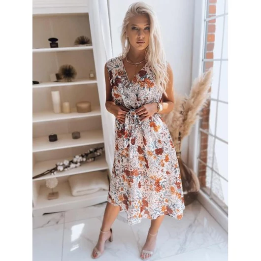 Világosbézs, mintás ruha, fűzővel
