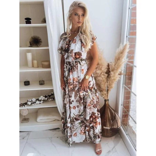 Hosszú virágos ruha, világosszürke színben