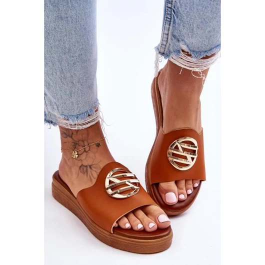 Női, barna papucs - platformmal