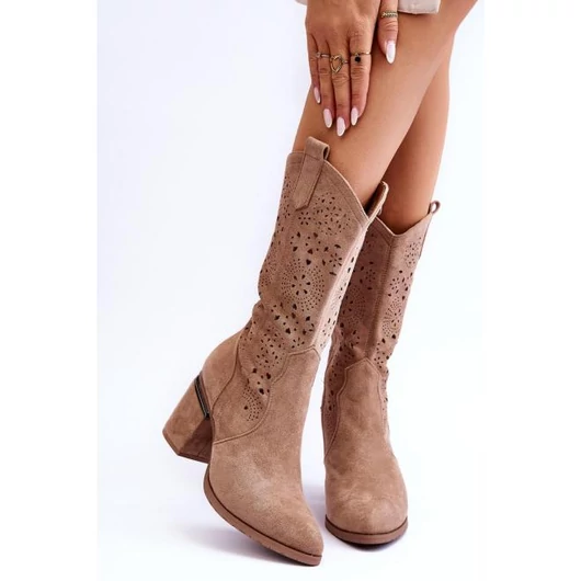 Bézs, női, áttört csizma