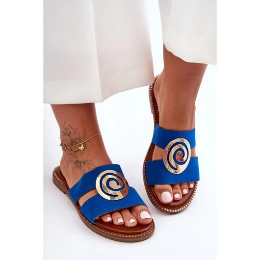 Kék színű, női papucs, tükör díszítéssel