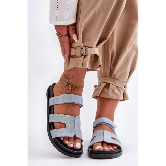 Világoskék, női, szövet papucs