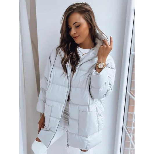 Női, oversize téli kabát, világosszürke színben