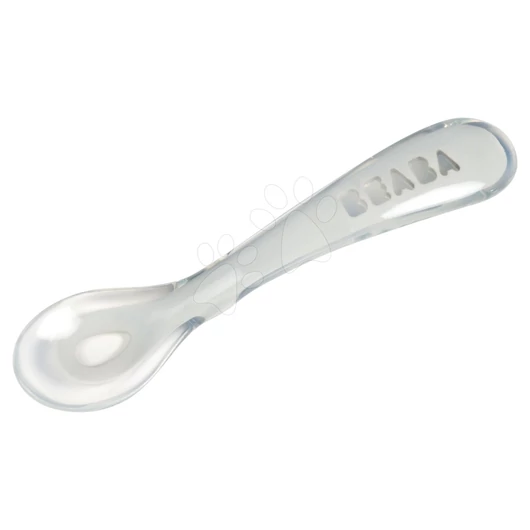 Gyakorló kanál Beaba 2nd age training spoon Light Mist 13 cm puha szilikonból egyedüli étkezéshez szürke 8 hó-tól